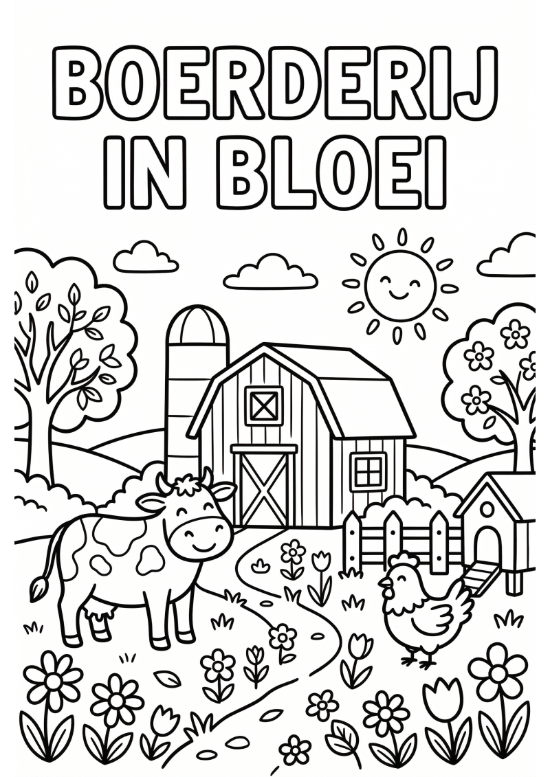 Boerderij in Bloei Kleurplaat — gratis kleurplaat