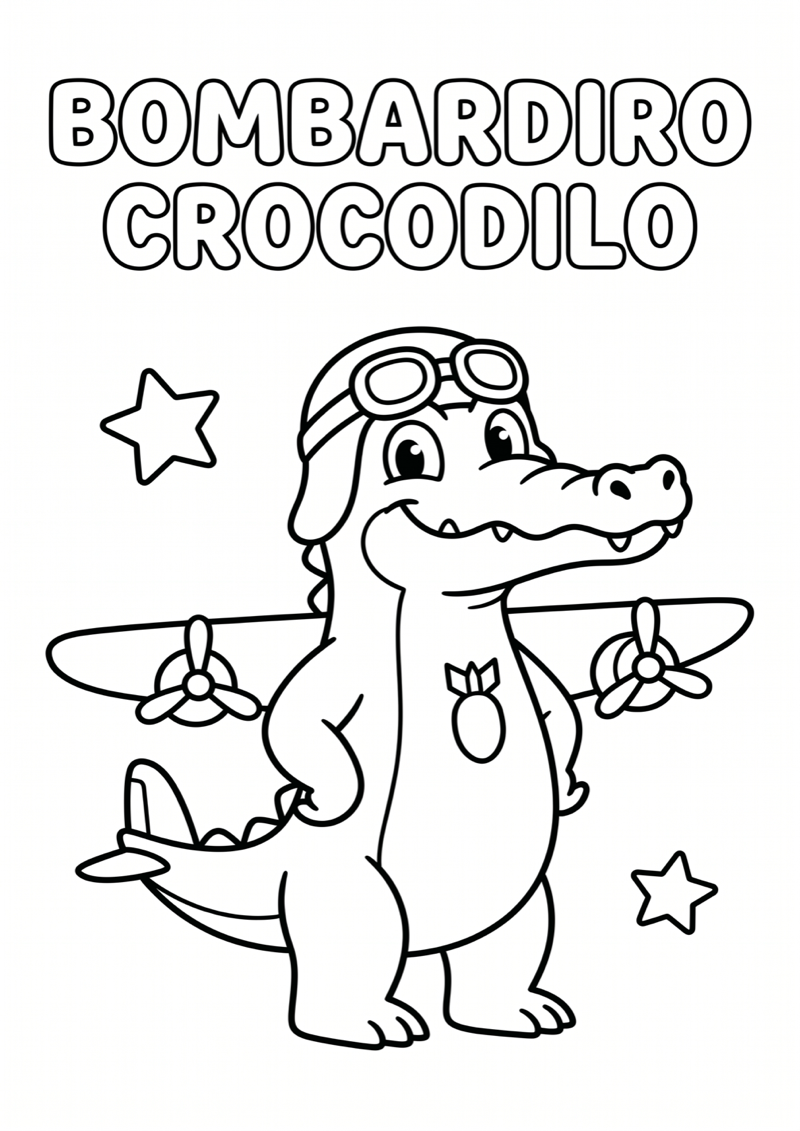 Bombardiro Crocodilo Staand Kleurplaat — gratis kleurplaat