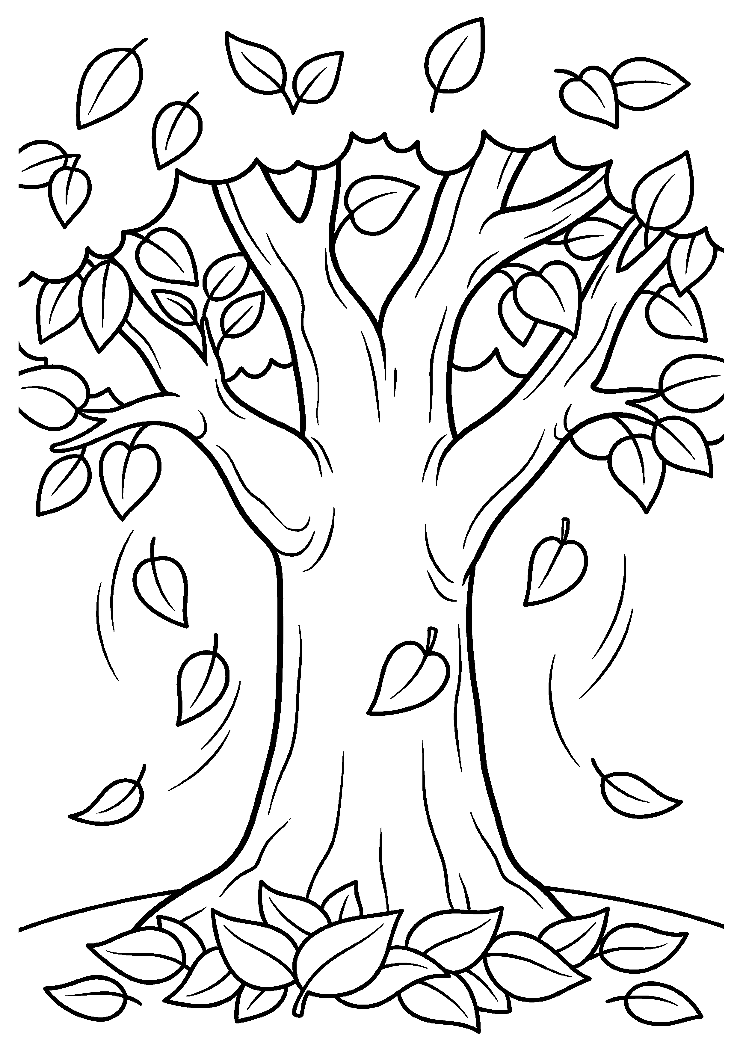 Boom met vallende bladeren kleurplaat — gratis kleurplaat