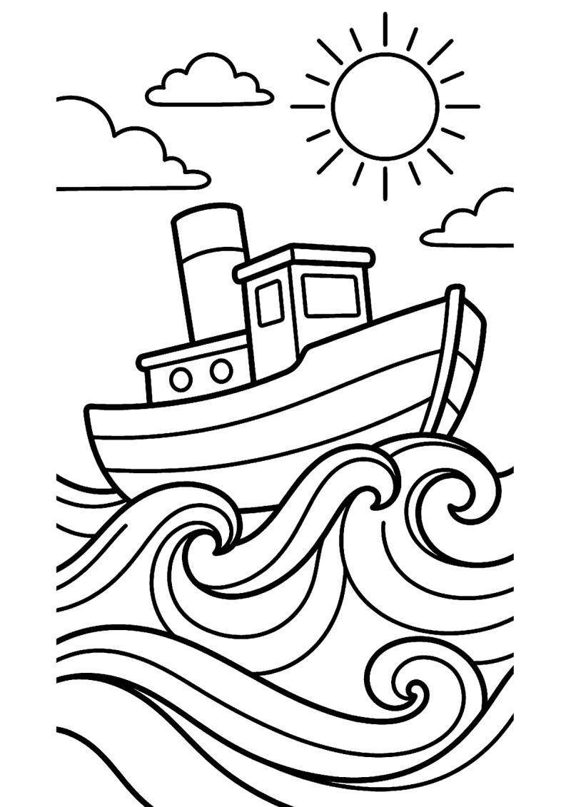 Boot met golven kleurplaat — gratis kleurplaat