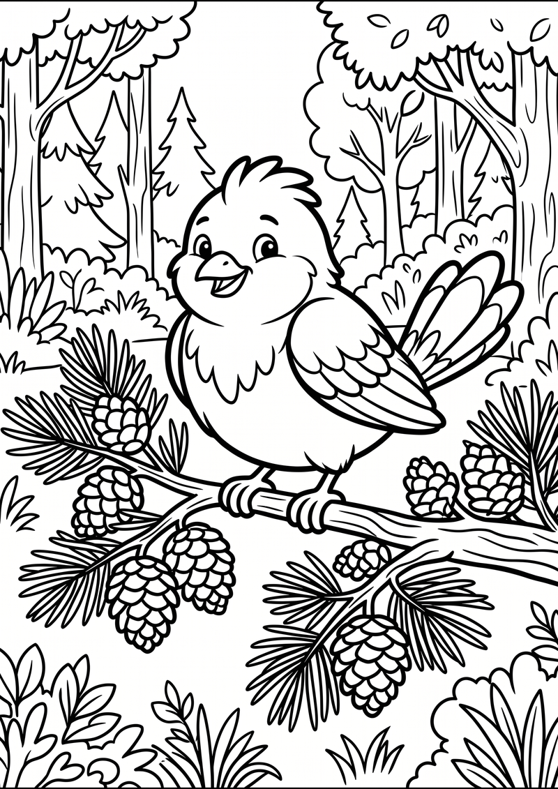 Bosvogel Dennentak Kleurplaat