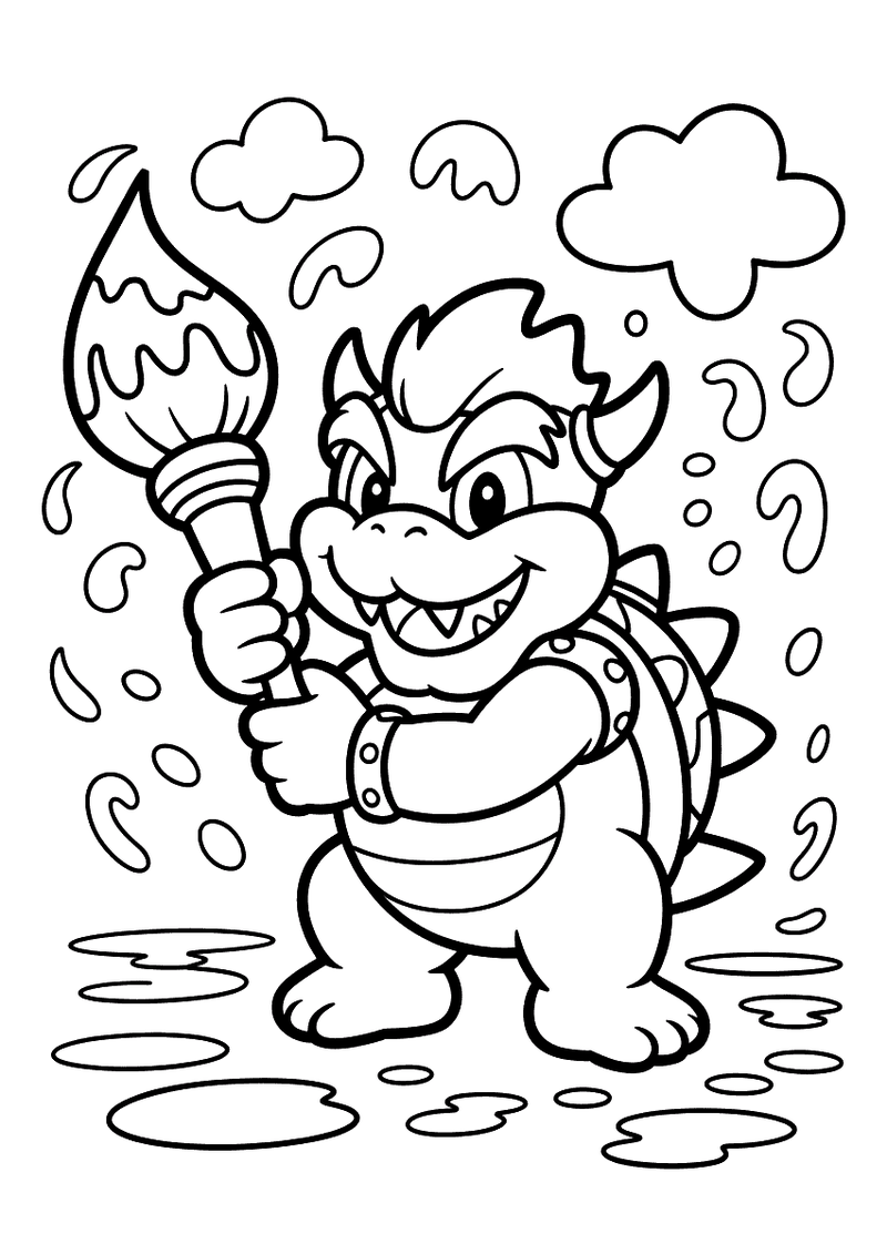 Bowser Jr Schildert met Magie Kwast Kleurplaat — gratis kleurplaat