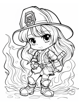 Brandweervrouw Kleurplaat 2 — gratis kleurplaat printen