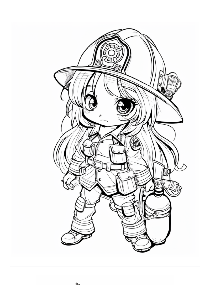Brandweervrouw Chibi Kleurplaat — gratis kleurplaat