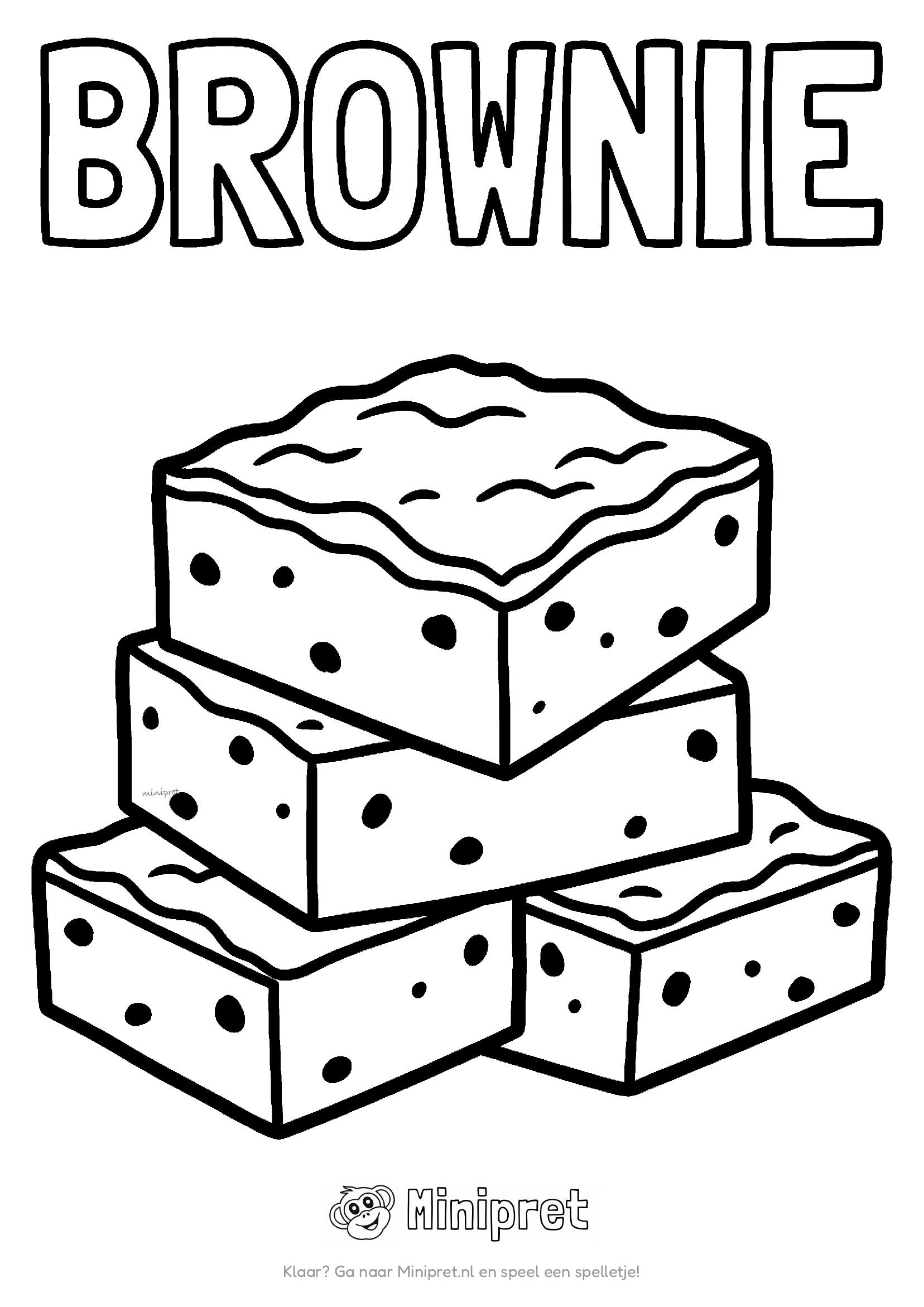 Brownie als kleurplaat: vierkant stuk chocolade-brownie met zichtbare textuur