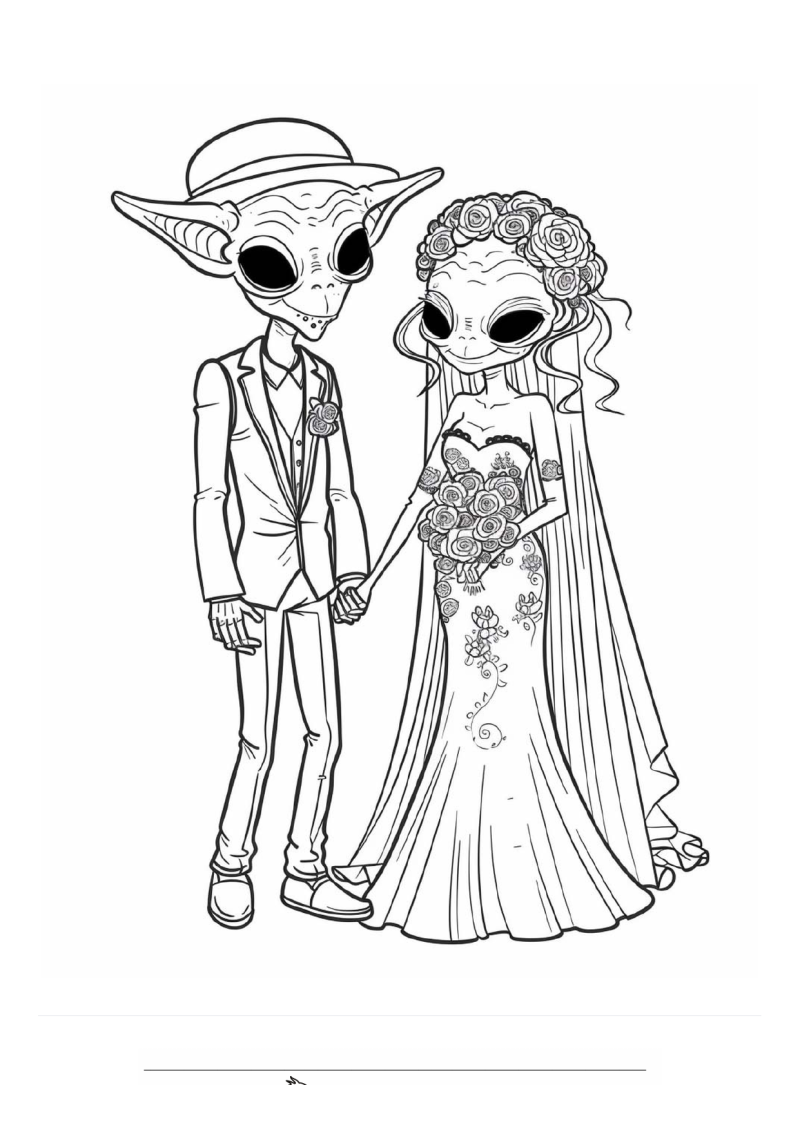 Bruiloft Aliens 1 Kleurplaat — gratis kleurplaat printen