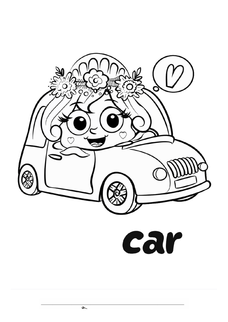 Bruiloft Auto Kawaii Kleurplaat — gratis kleurplaat printen
