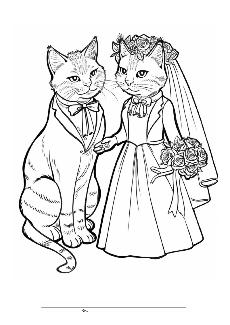 Bruiloft Katten Paar Kleurplaat — gratis kleurplaat printen