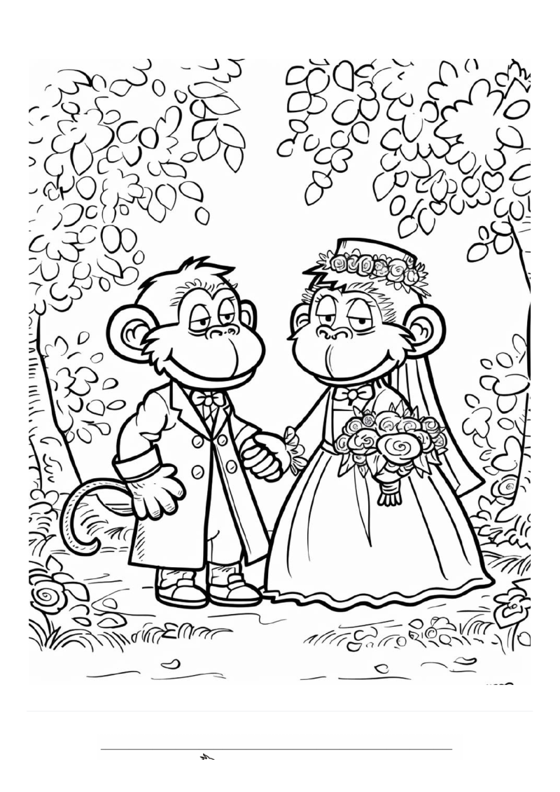 Bruiloft Monkeys 1 Kleurplaat — gratis kleurplaat