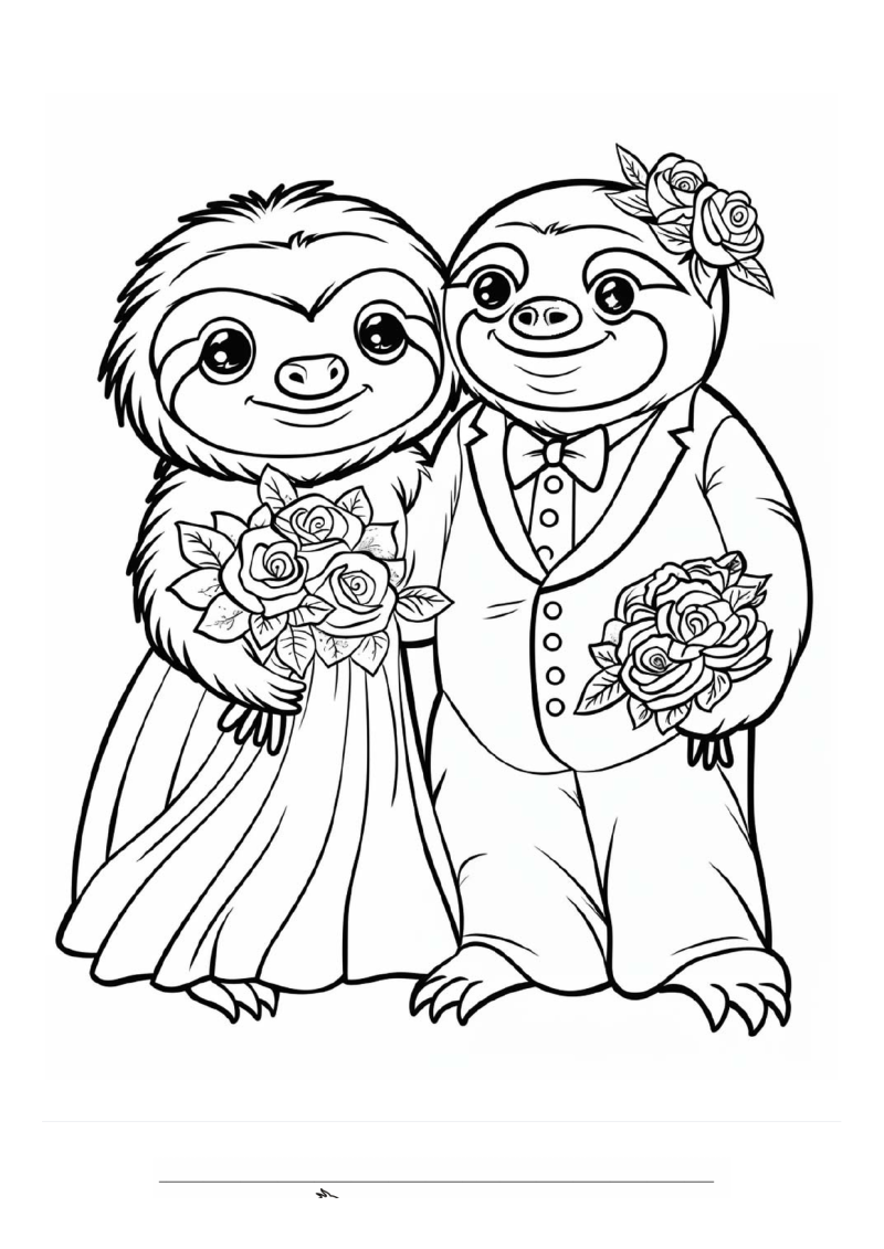 Bruiloft Sloth 2 Kleurplaat — gratis kleurplaat printen