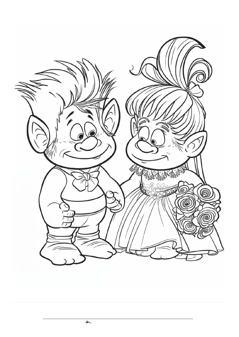 Bruiloft Trolls 1 Kleurplaat — gratis kleurplaat printen