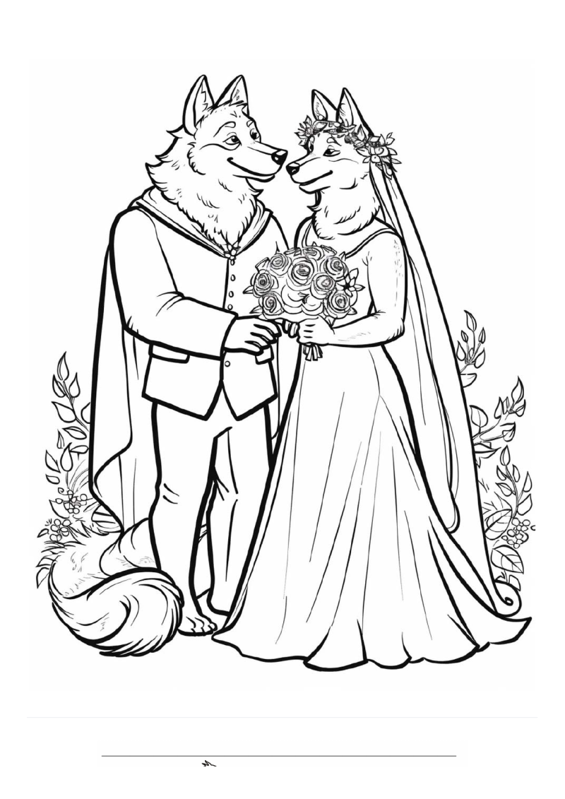 Bruiloft Wolves Kleurplaat — gratis kleurplaat printen