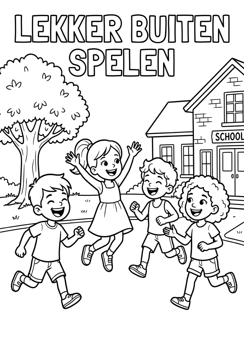 Buiten Spelen bij School Kleurplaat