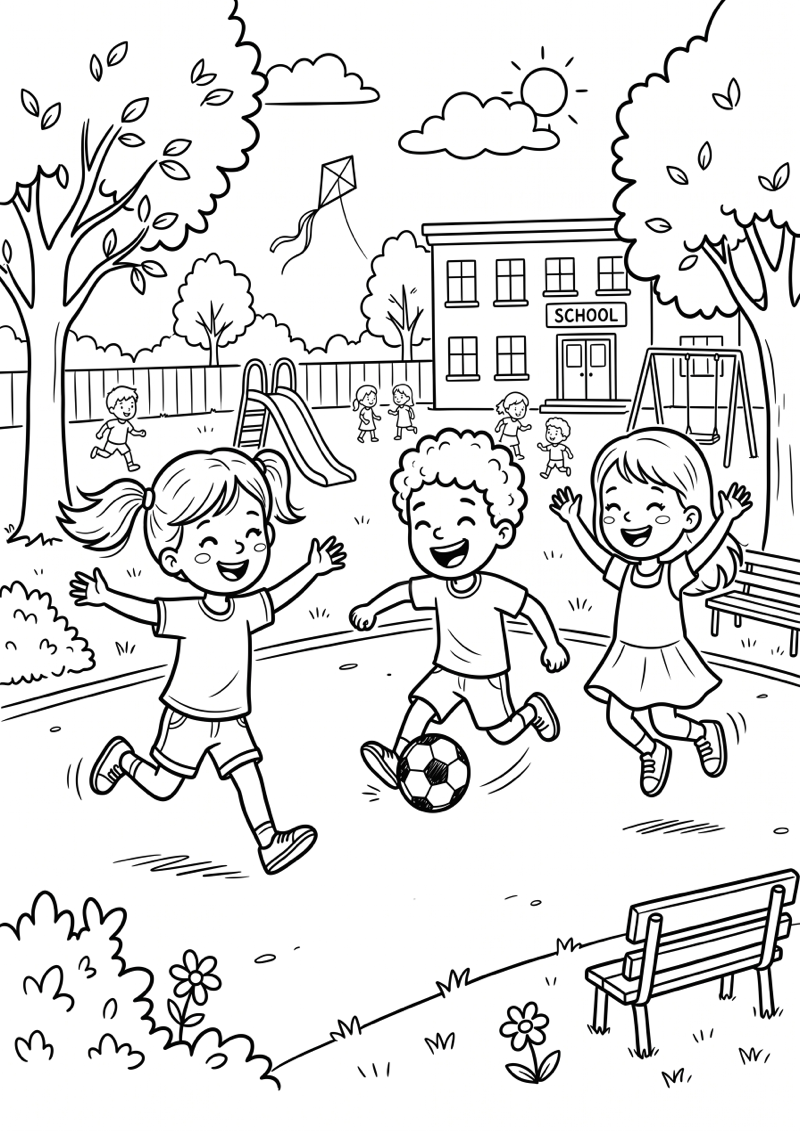 Buiten Spelen Na Laatste Les Einde Schooljaar Kleurplaat — gratis kleurplaat