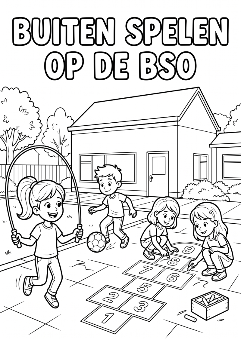 Buiten Spelen op de Bso Kleurplaat — gratis kleurplaat printen