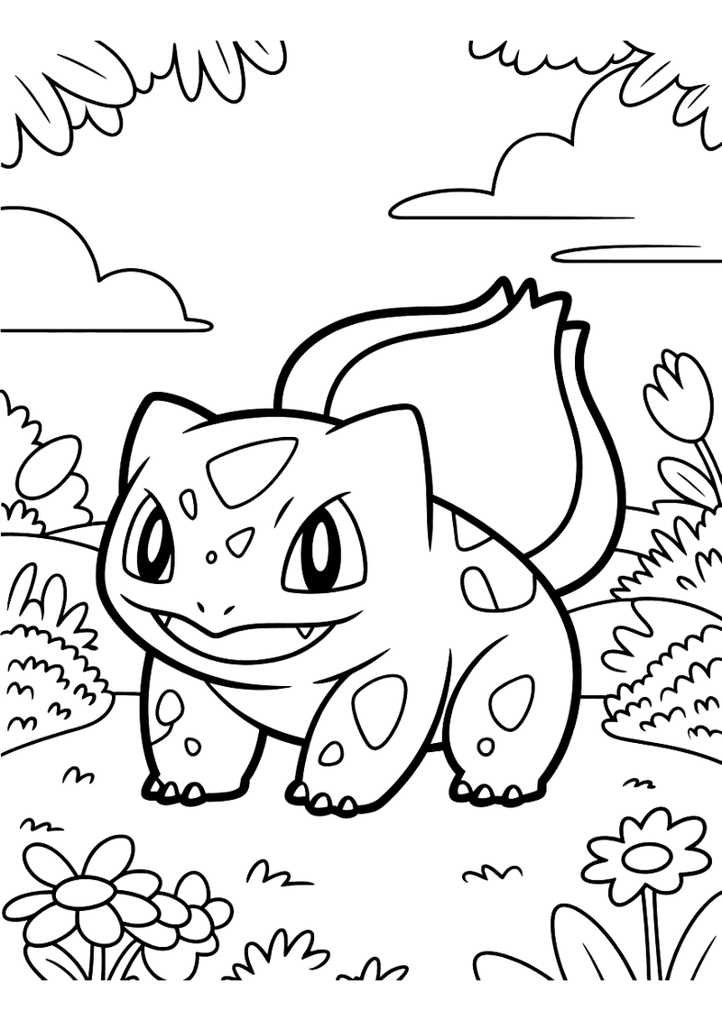 Bulbasaur in de natuur kleurplaat — gratis kleurplaat