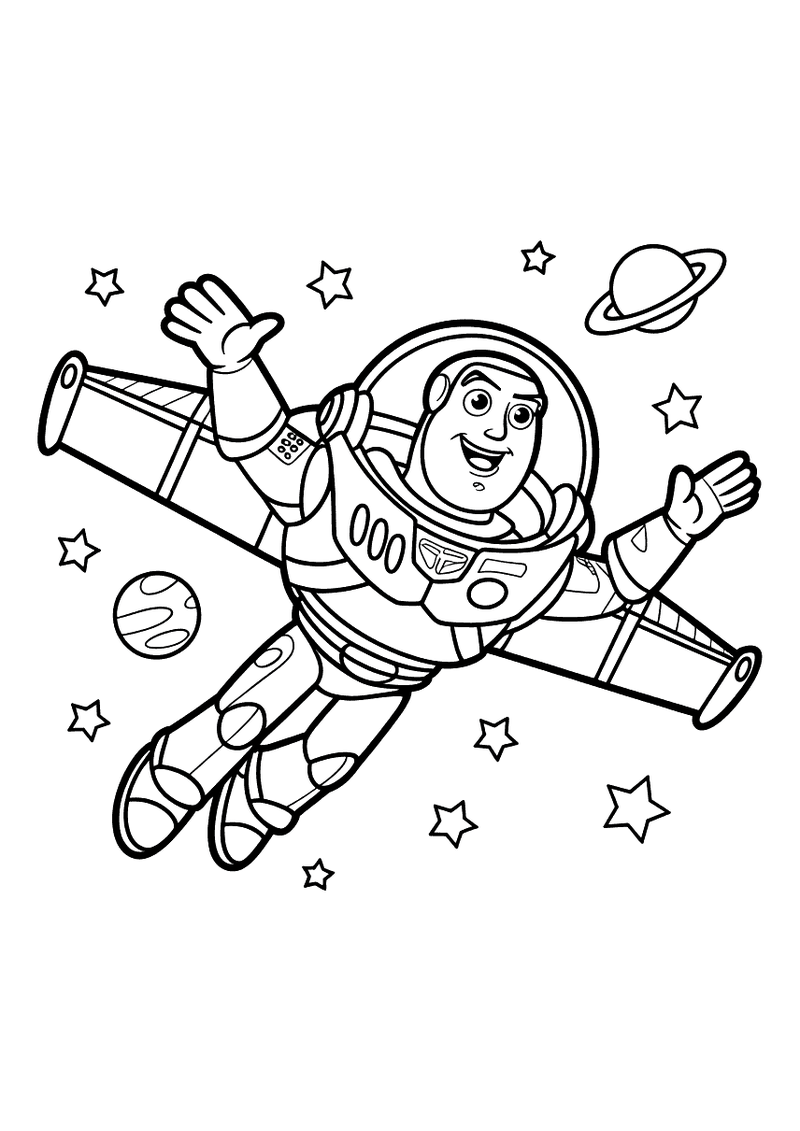 Buzz Lightyear Vliegt Door de Ruimte Kleurplaat — gratis kleurplaat printen