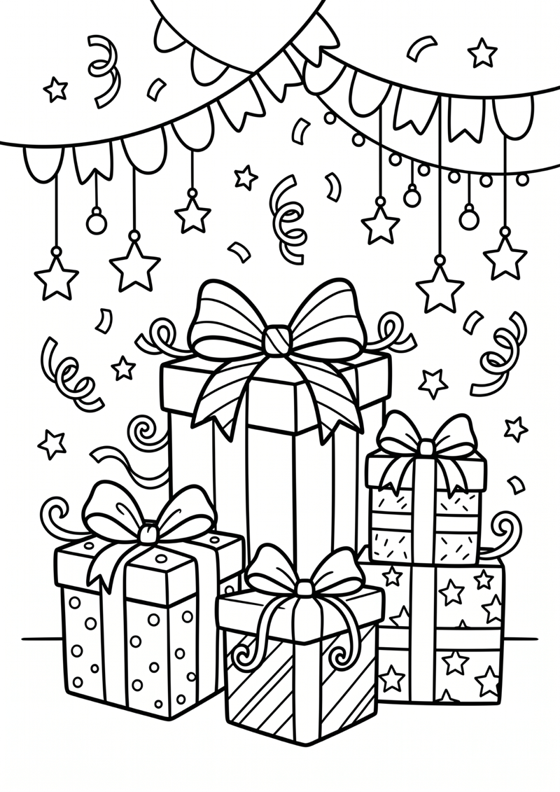 Cadeautjes en Slingers Kleurplaat