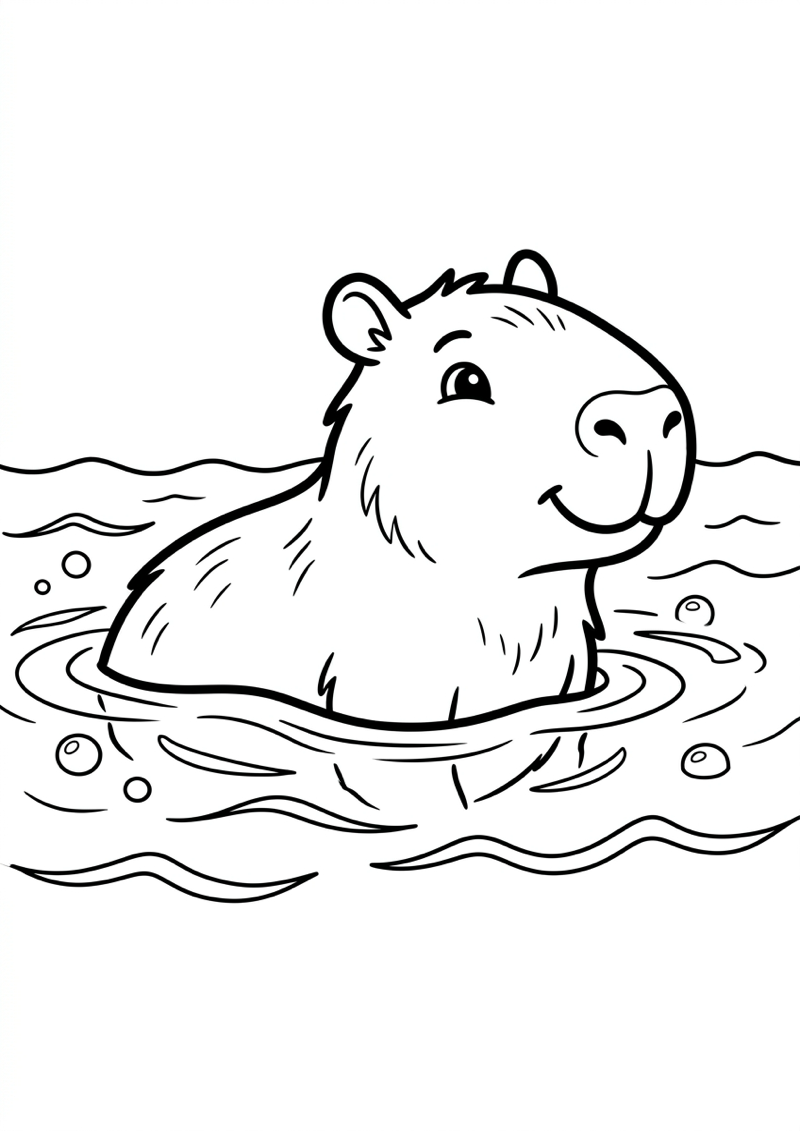 Capibara in het Water Kleurplaat — gratis kleurplaat