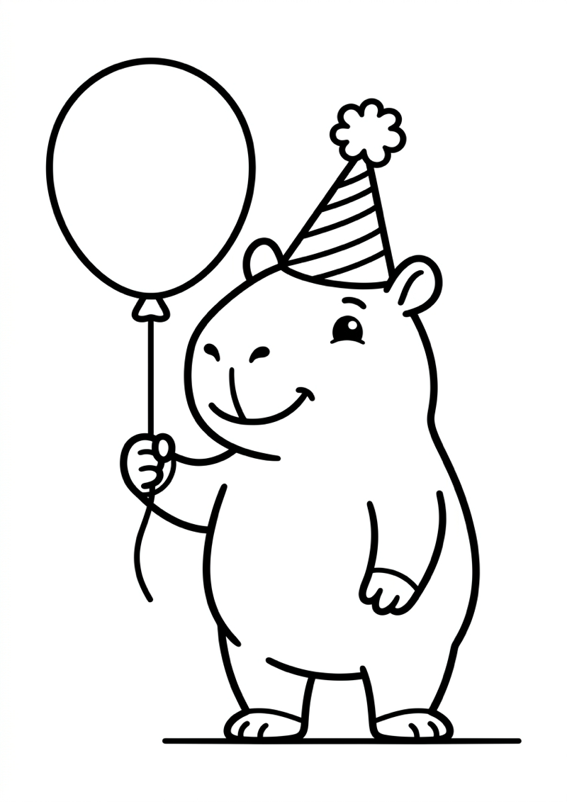 Capibara met Feesthoed Kleurplaat — gratis kleurplaat