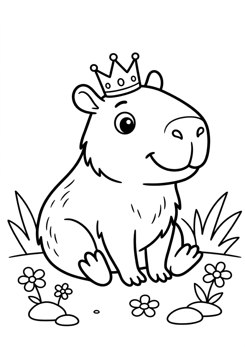 Capibara met Kroontje Kleurplaat — gratis kleurplaat