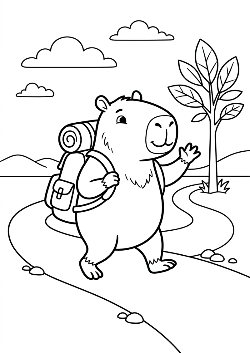 Capibara met Rugzak Kleurplaat — gratis kleurplaat