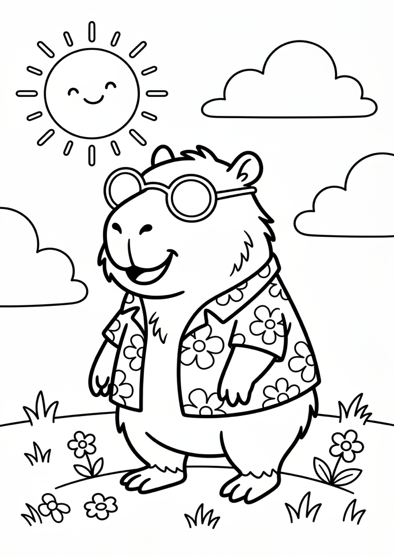 Capibara met Zonnebril Kleurplaat — gratis kleurplaat