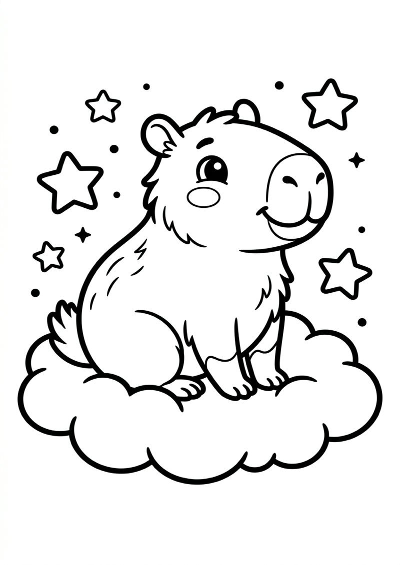 Capibara op een Wolk Kleurplaat — gratis kleurplaat