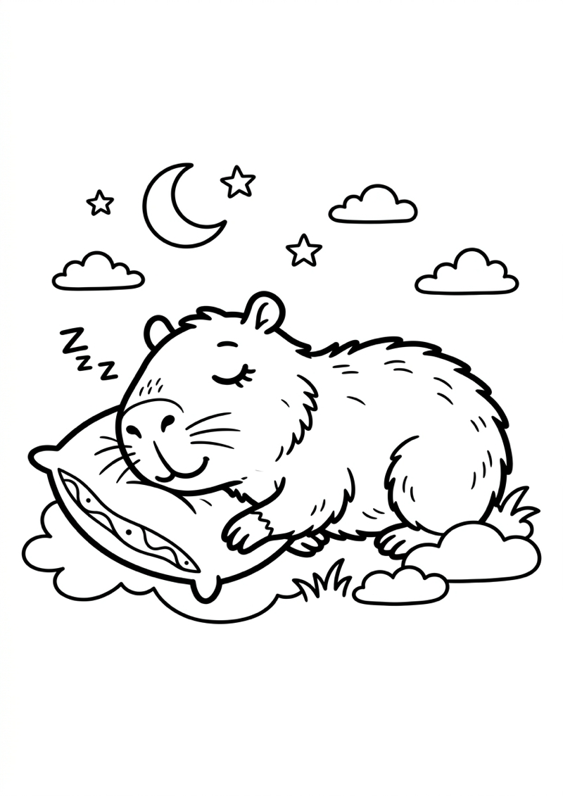 Capibara Slapend Kleurplaat — gratis kleurplaat printen