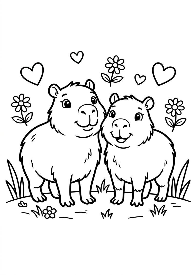 Capibara Vriendjes Kleurplaat — gratis kleurplaat printen