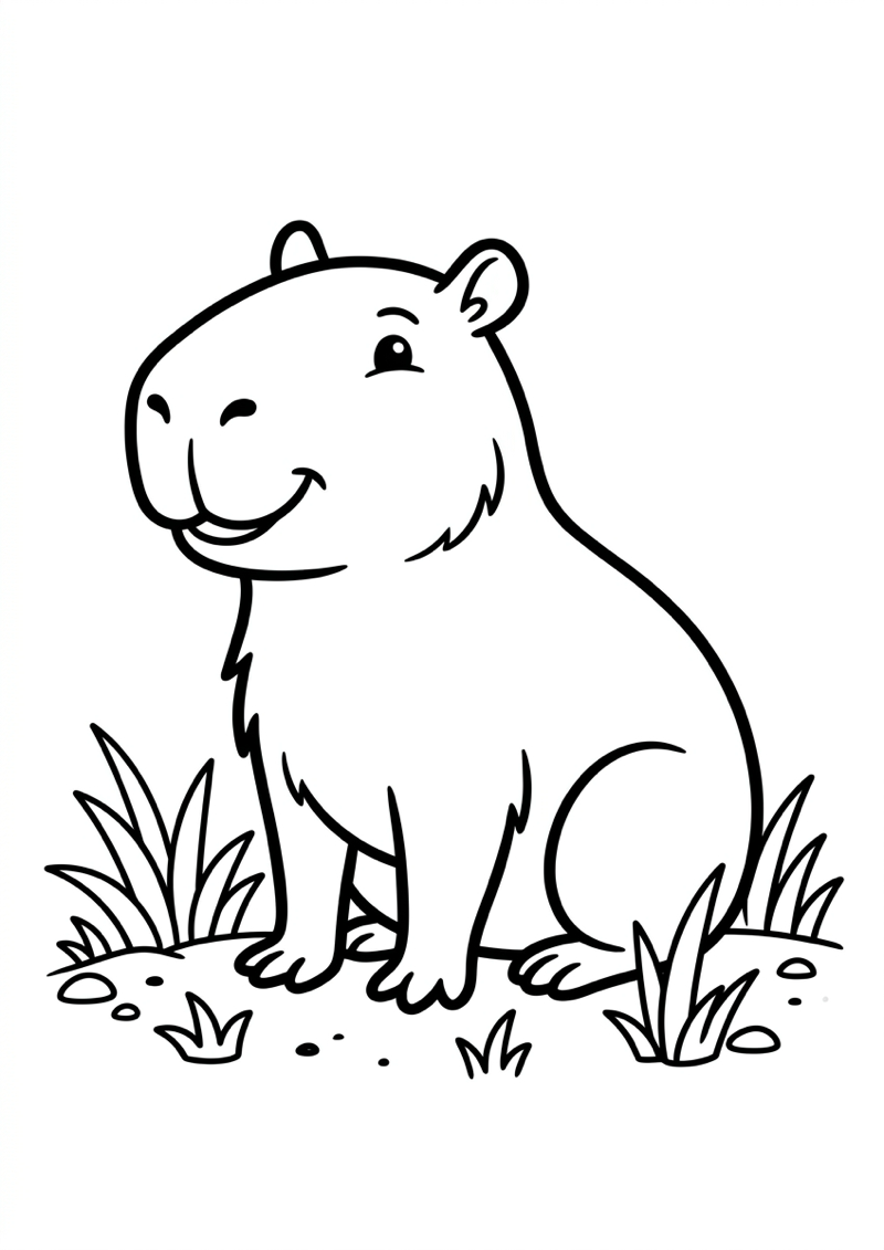 Capibara Zittend Kleurplaat — gratis kleurplaat printen