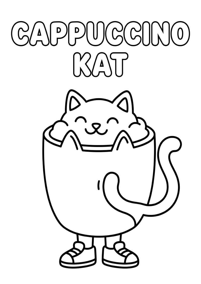 Cappuccino Kat Kleurplaat — gratis kleurplaat printen