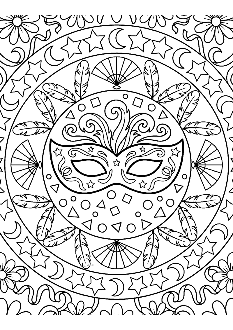 Carnaval mandala kleurplaat — gratis kleurplaat printen