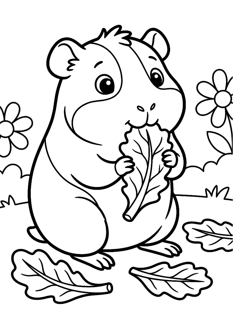 Cavia eet sla kleurplaat — gratis kleurplaat