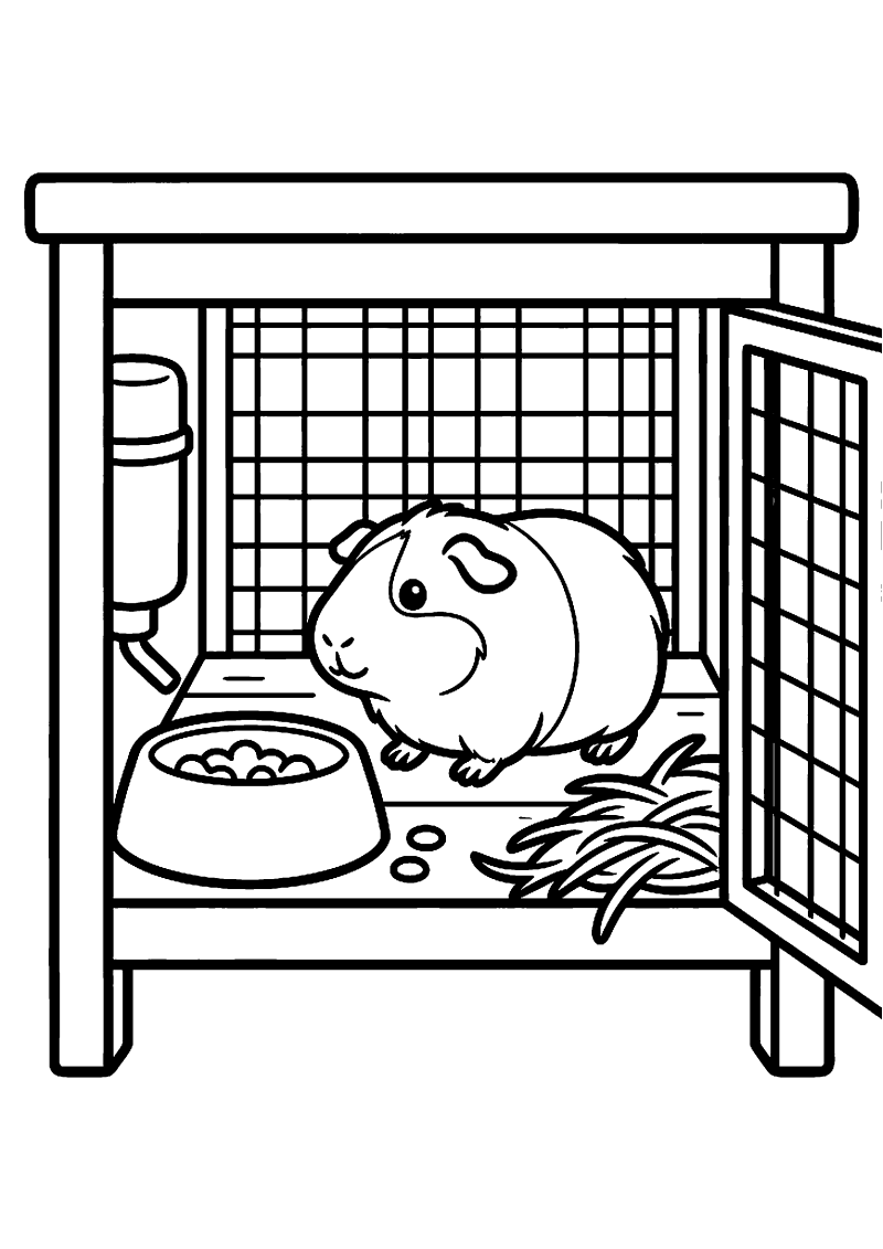 Cavia in hok kleurplaat — gratis kleurplaat