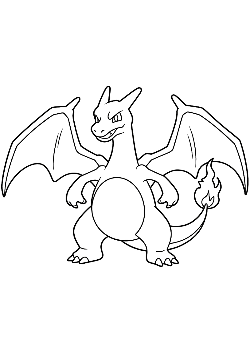 Charizard spreidt zijn vleugels kleurplaat — gratis kleurplaat printen
