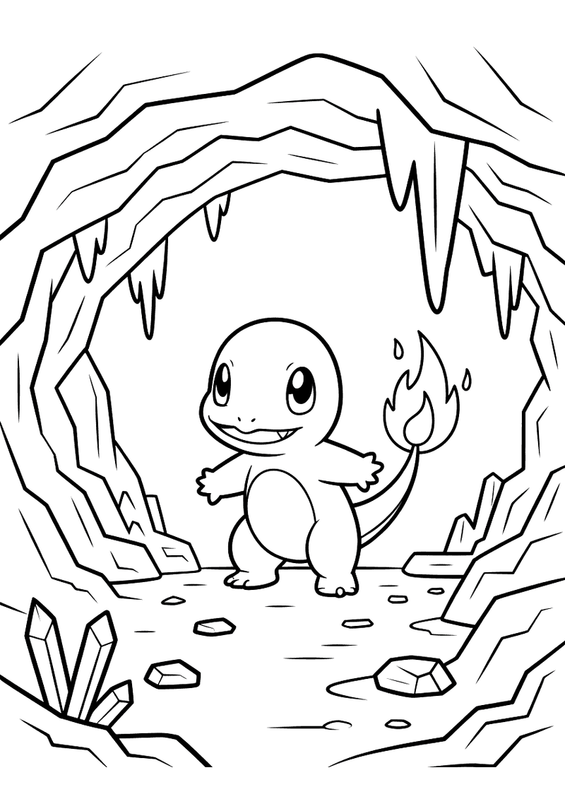 Charmander in de grot kleurplaat — gratis kleurplaat printen