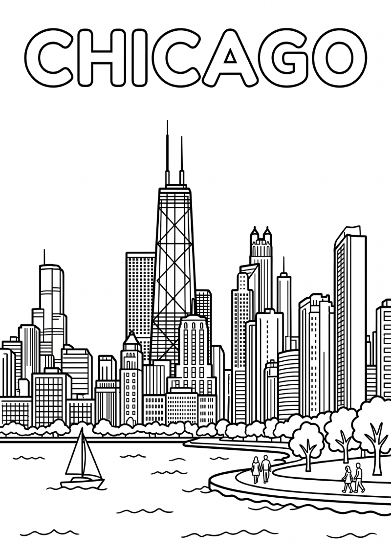 Chicago Kleurplaat — gratis kleurplaat printen