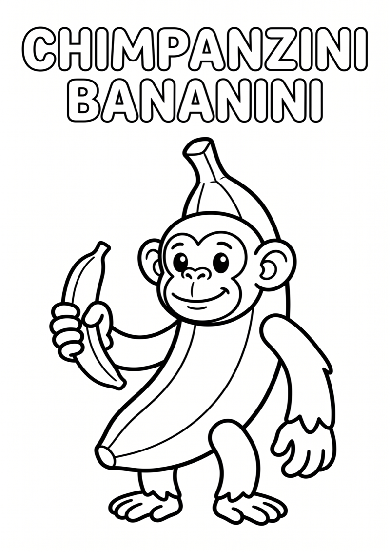 Chimpanzini Bananini met Banaanlichaam Kleurplaat — gratis kleurplaat