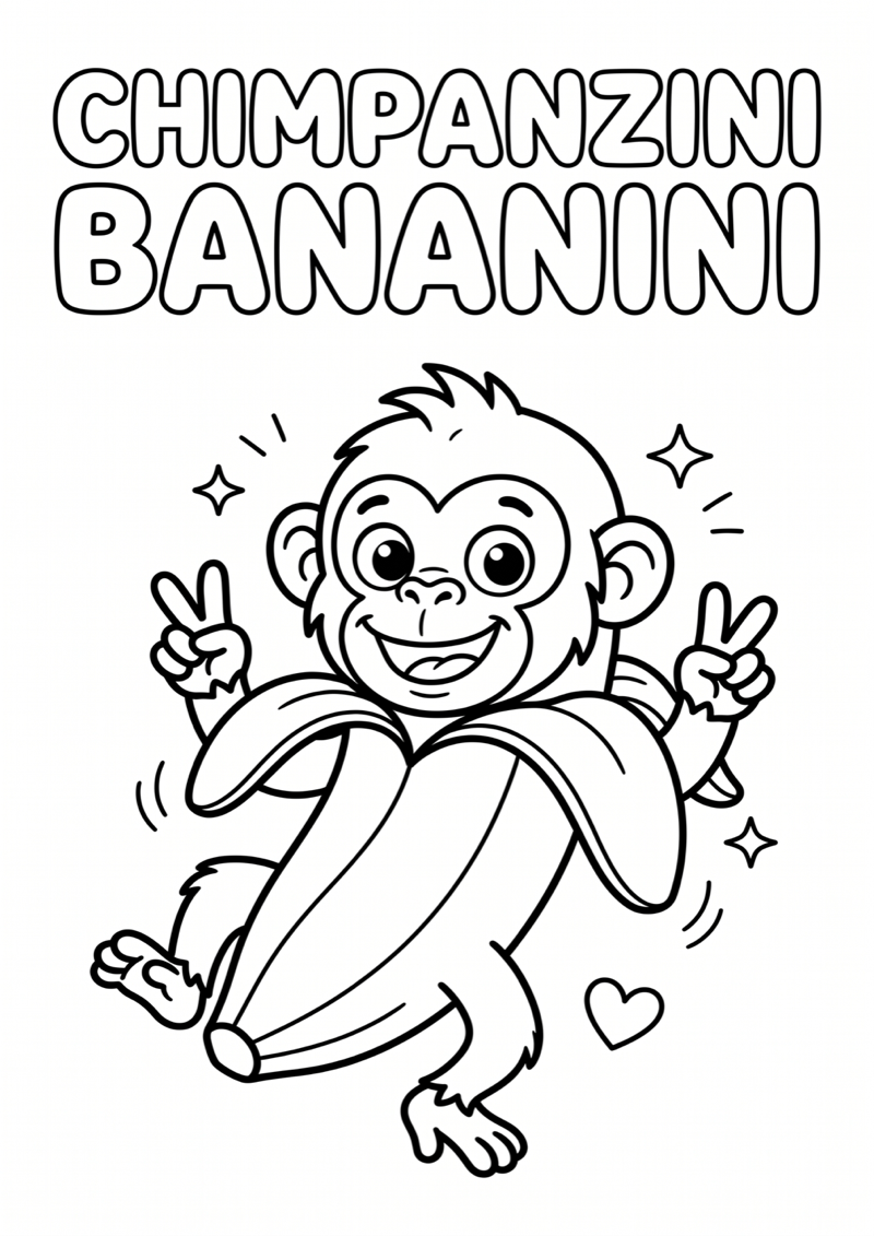 Chimpanzini Bananini Vrolijk Kleurplaat — gratis kleurplaat printen