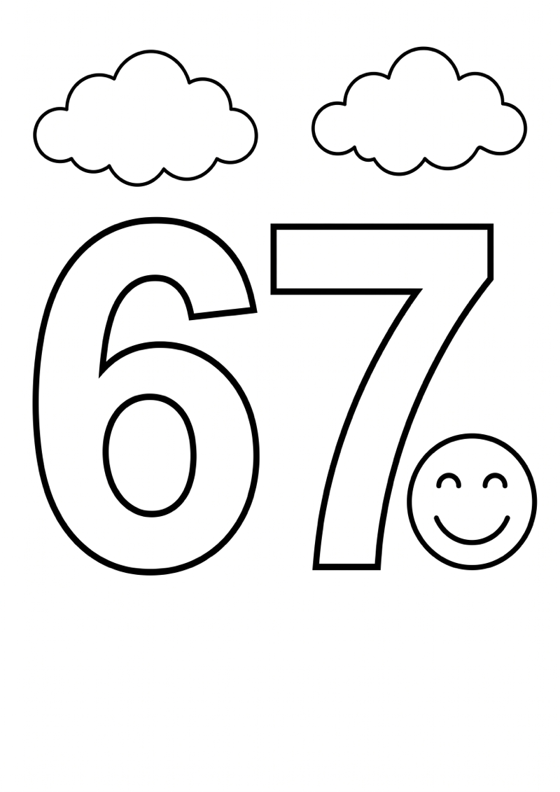 Cijfer 67 Smiley en Wolkjes Kleurplaat — gratis kleurplaat printen