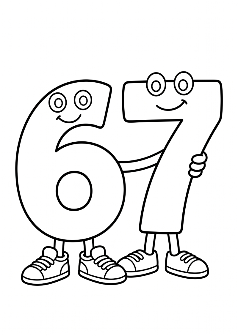 Cijfers 6 en 7 Beste Vrienden met Sneakers Kleurplaat — gratis kleurplaat
