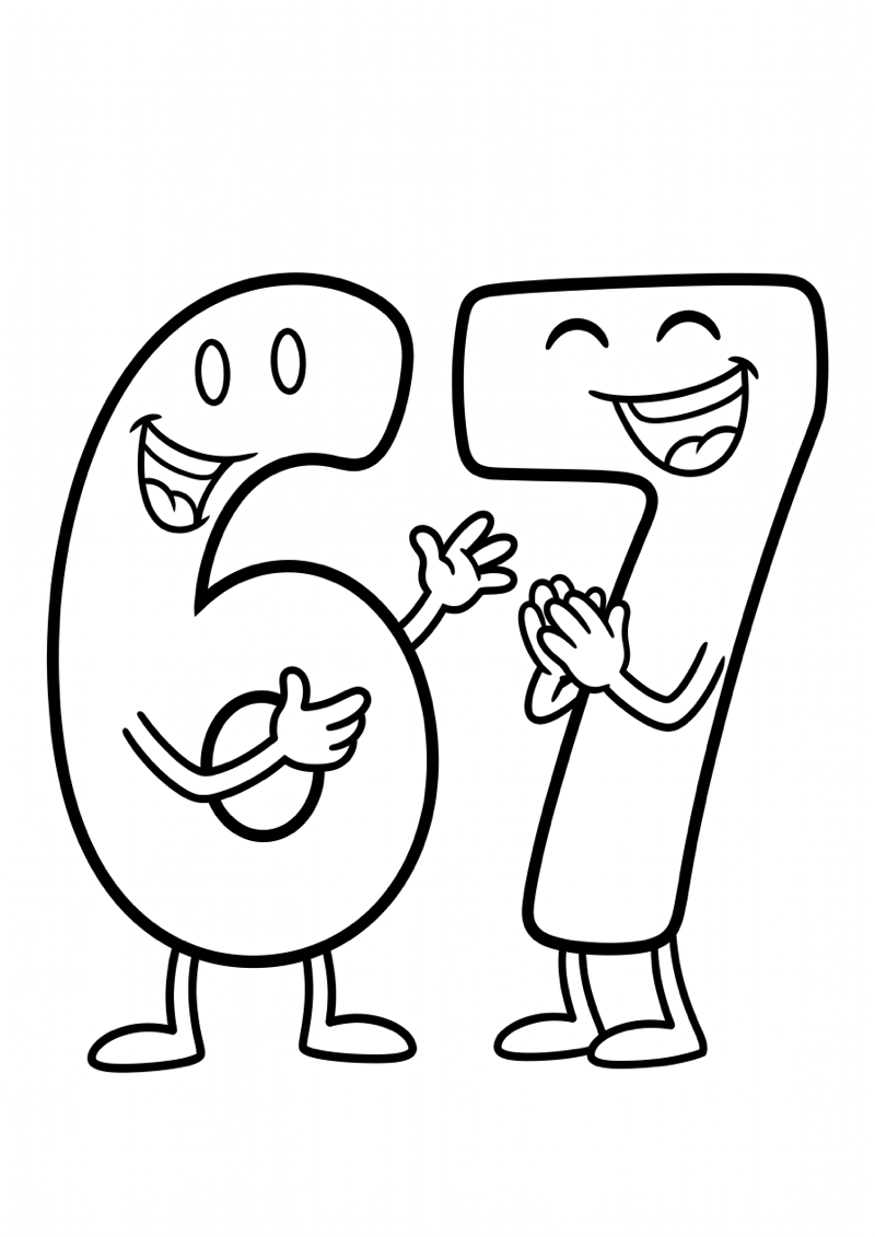Cijfers 6 en 7 Lachen naar Elkaar Kleurplaat — gratis kleurplaat