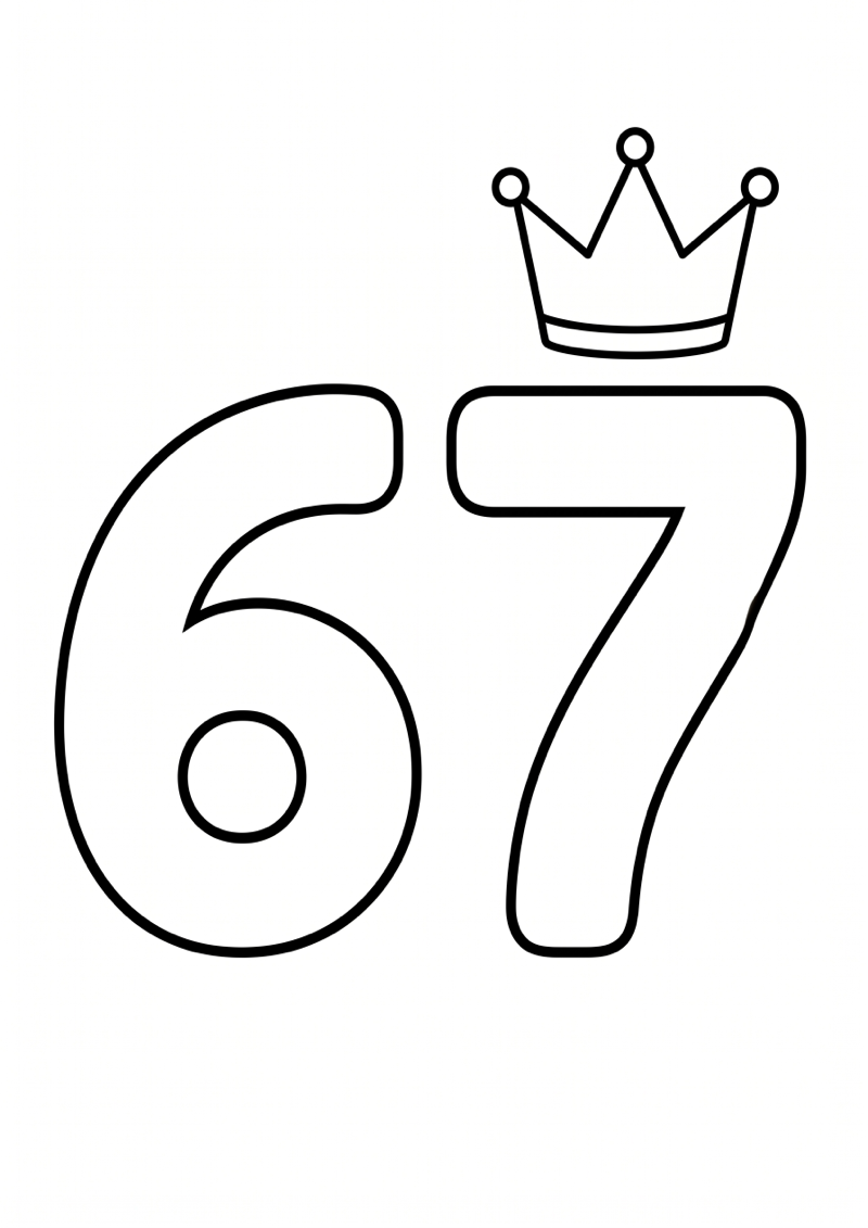 Cijfers 6 en 7 met Kroon op 7 Kleurplaat — gratis kleurplaat