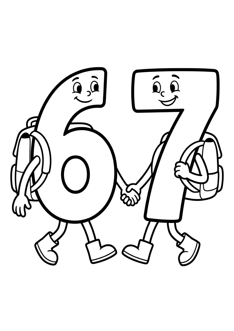 Cijfers 6 en 7 met Rugzakjes Kleurplaat — gratis kleurplaat