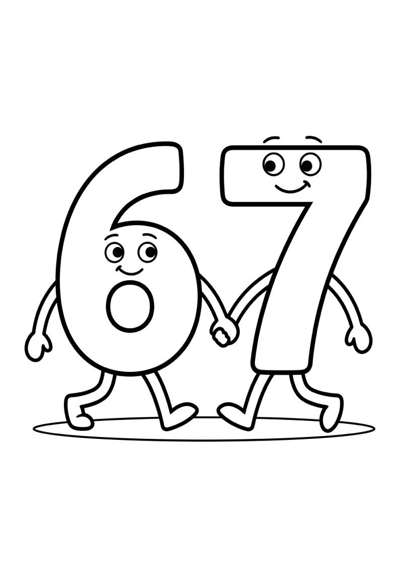 Cijfers 6 en 7 Samen Lopen Kleurplaat — gratis kleurplaat