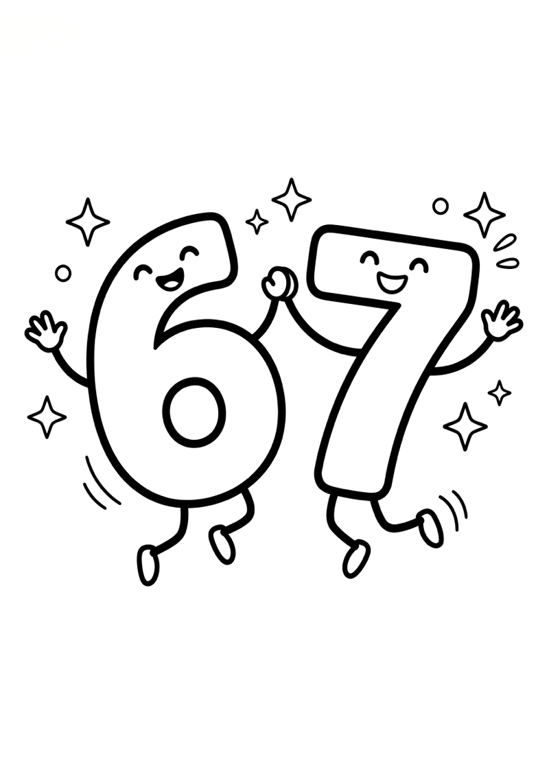 Cijfers 6 en 7 Springen van Blijdschap Kleurplaat — gratis kleurplaat