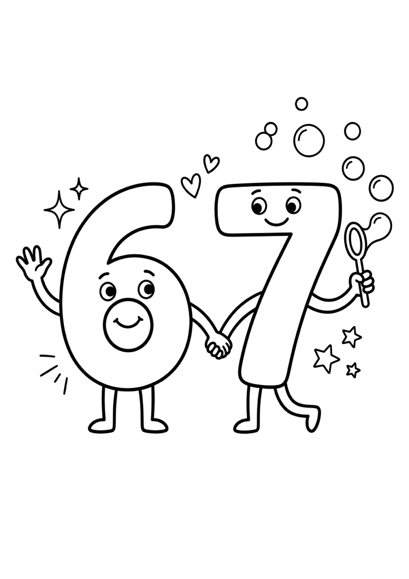 Cijfers 6 en 7 Virale Duo Kleurplaat — gratis kleurplaat