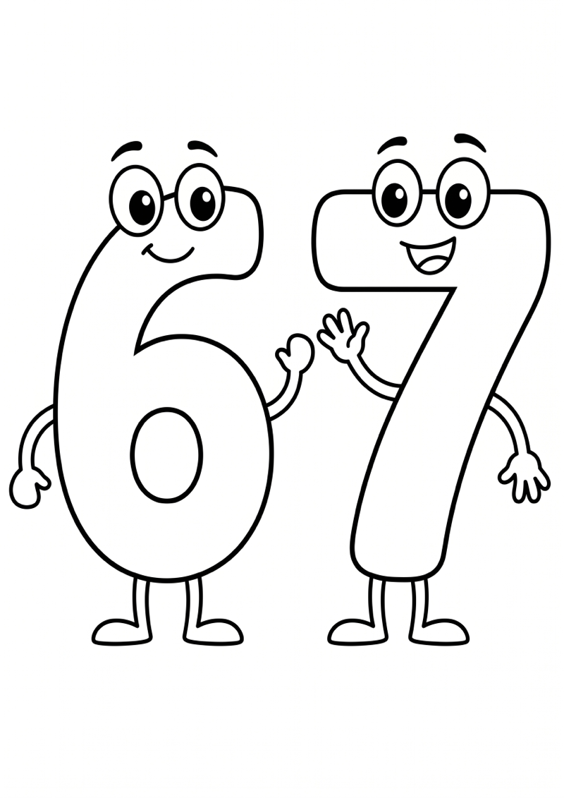 Cijfers 6 en 7 Vriendjes Kleurplaat — gratis kleurplaat