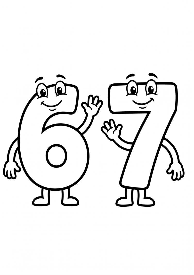 Cijfers 6 en 7 Zwaaien Kleurplaat — gratis kleurplaat